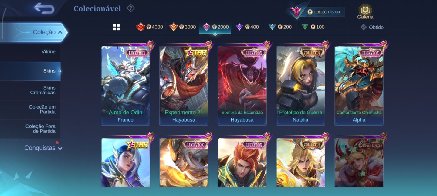 CONTA MOBILE LEGENDS 418 SKINS | 118K COLEÇÃO