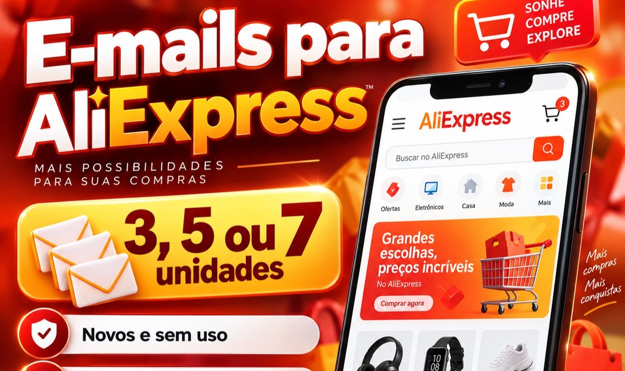 E-mails Novos para Cadastro no AliExpress | 3, 5 ou 7 Unidades