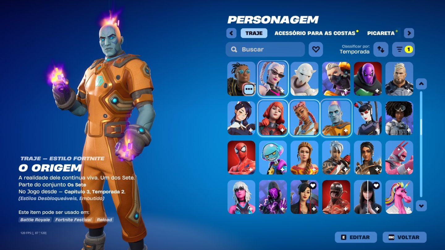 CONTINHA DE FORTNITE NO JEITO, 388 SKINS E 344 PICARETAS + PASSE DA TEMPORADA 3