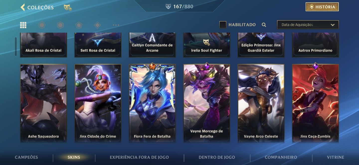 Conta ex desafiante com skins de prestígio