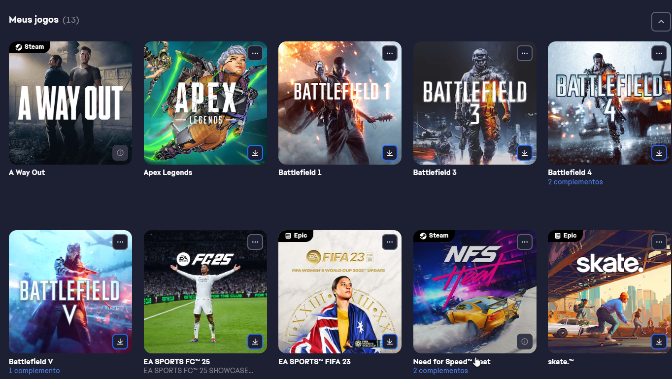Conta EA com Battlefield 1, 3, 4, V, FIFA 23, FC 25, NFS Heat e mais
