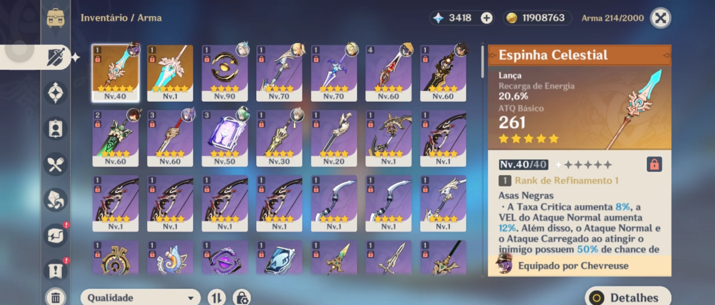 ASIA-NEUVILETTE+ARLECCHINO+YELAN+3T5+XAING SKIN+2 ARMA T5+3.4K GEMAS+36 GIROS
