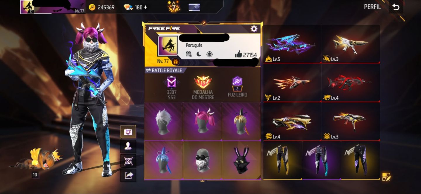Conta free fire gemada com 8 evolutivas, 5 entradas, 4 angelicais, prime level 7