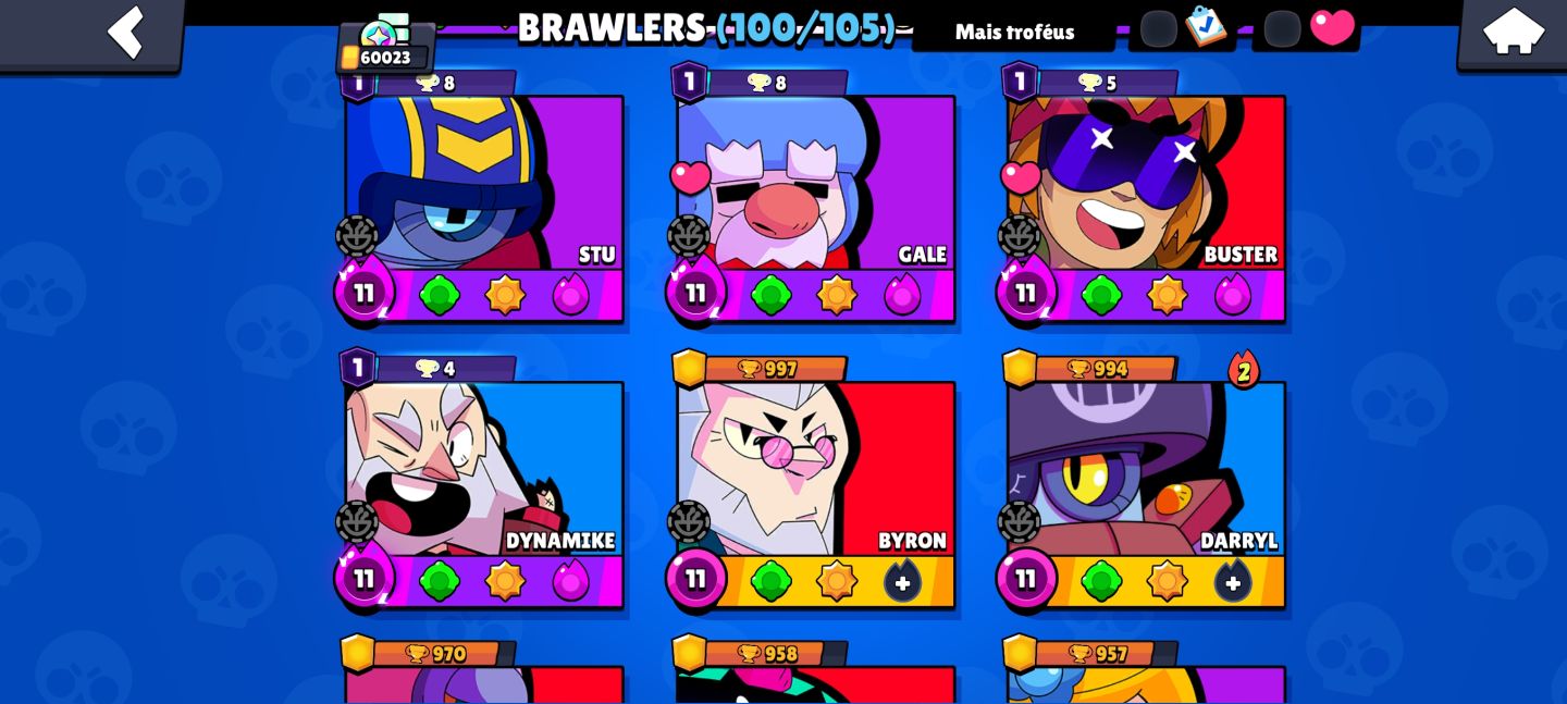 VER DESCRIÇÃO!!!Brawl Stars 60K | 100/105 Brawlers | Gemas e Skins Raras