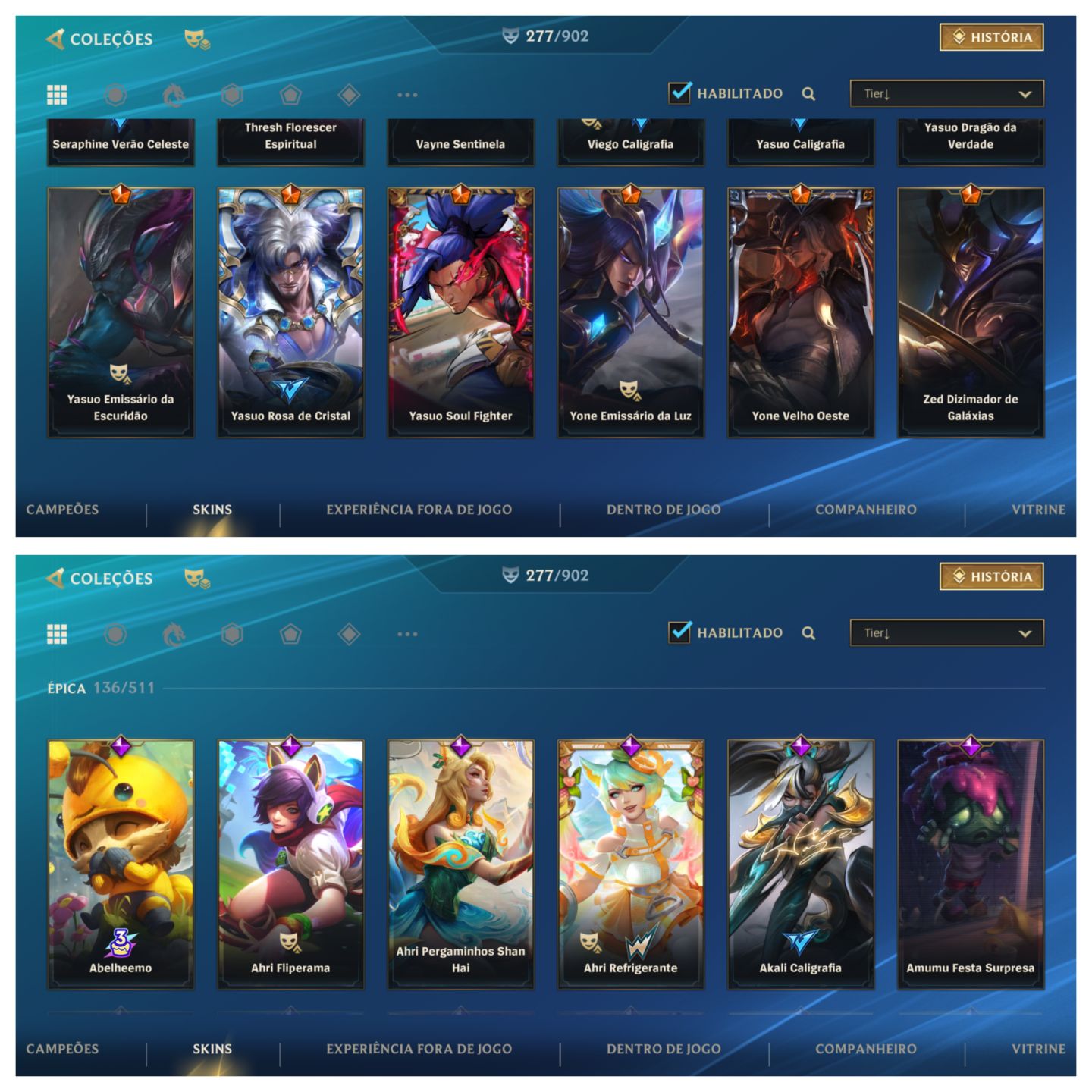 CONTA RECHEADA DE SKINS MITICAS!!! (FULL YASUO)