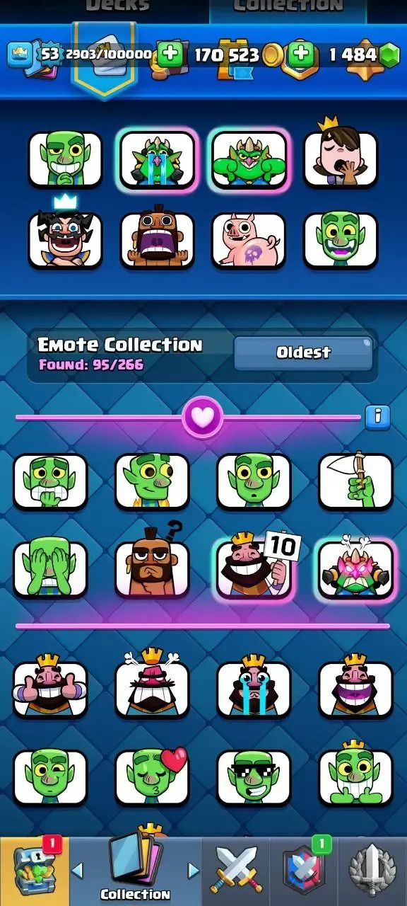 Conta Clash Royale nível 53, 9134 troféus, 48 cartas máx, 95 emotes, 1484 gemas