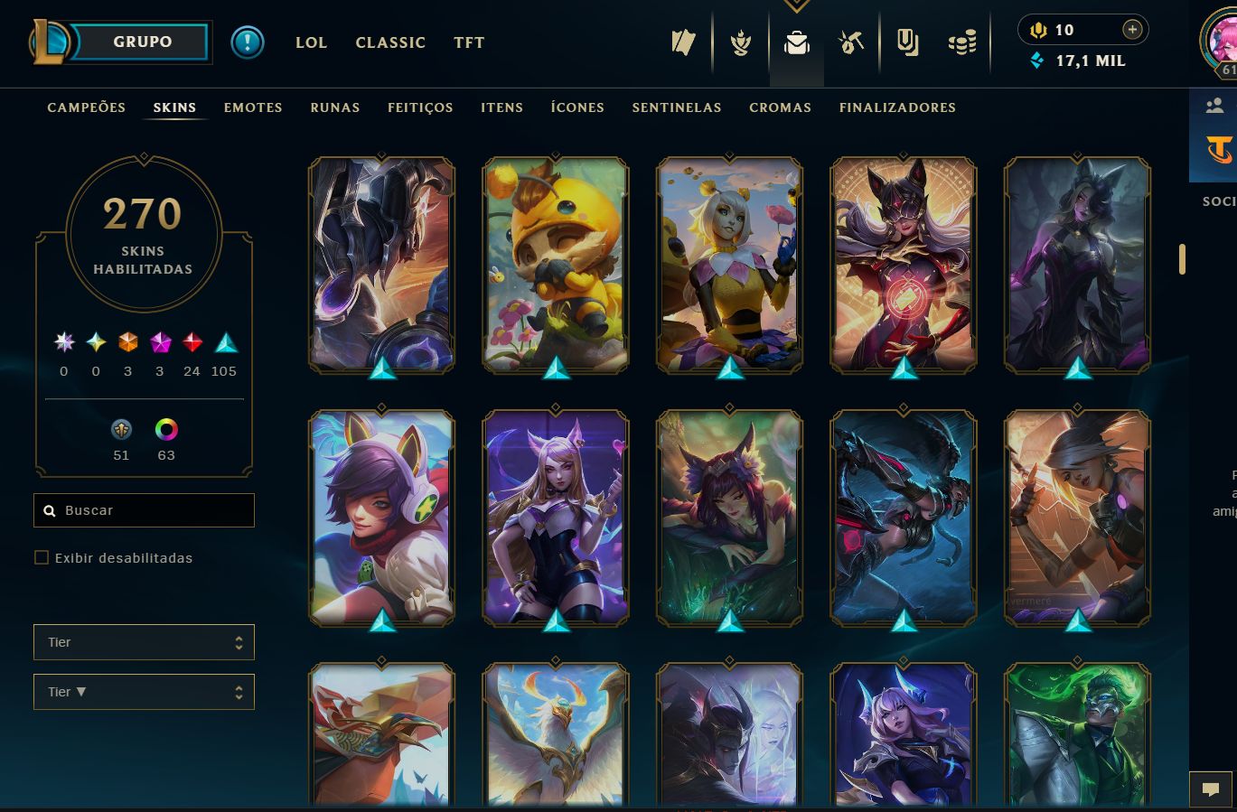 CONTA LOL - 270 SKINS - UNRANKED - 70 CROMAS - FULL ACESSO - SÓ SKINS LINDAS