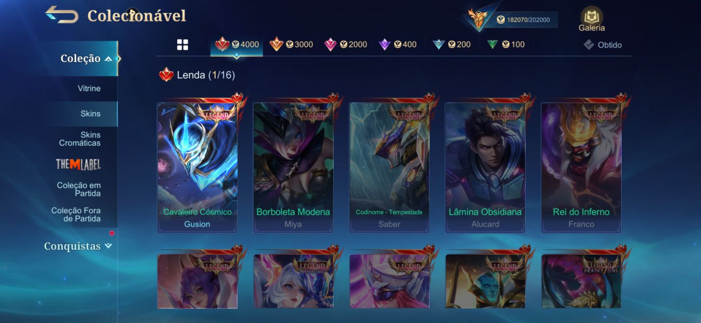 Conta MLBB com skins exclusivas como KOF, Jujutsu KAISEN e outras skins raras