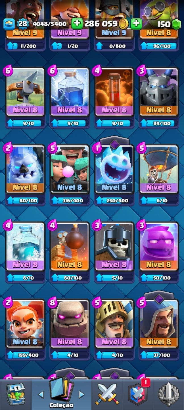 Conta de clash royale com várias cartas nível 11