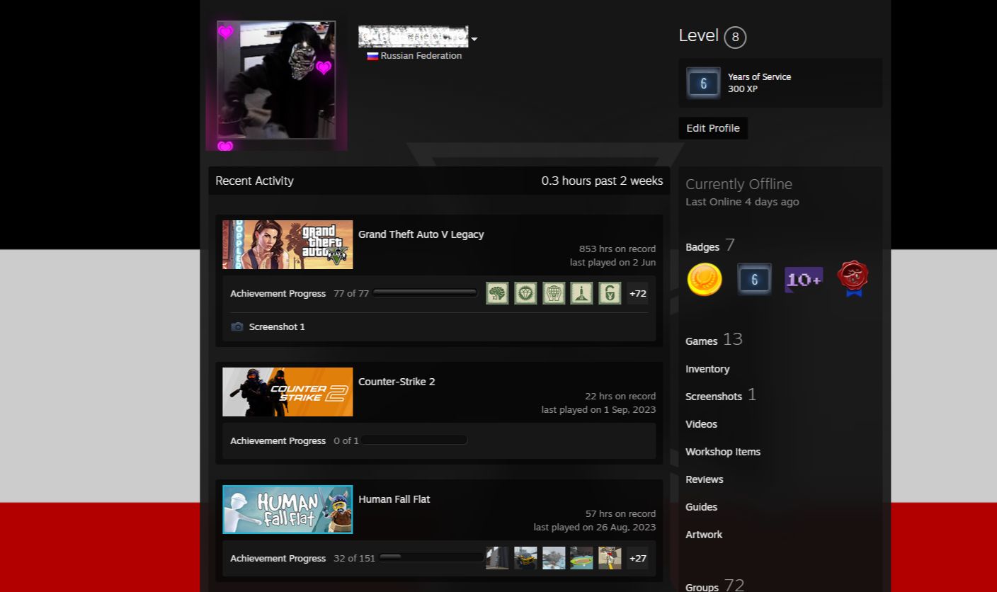 Conta Steam com GTA V UPADO | 853 Horas | 100% Conquistas | 13 Jogos