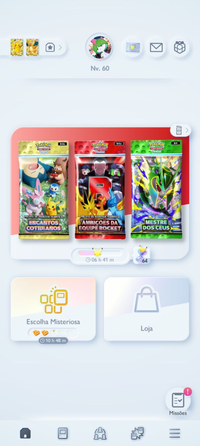 Conta Pokémon TCG Pocket NV 60 | 6 GOLDS (Charizard/Pikachu) + 30 ex Shiny!