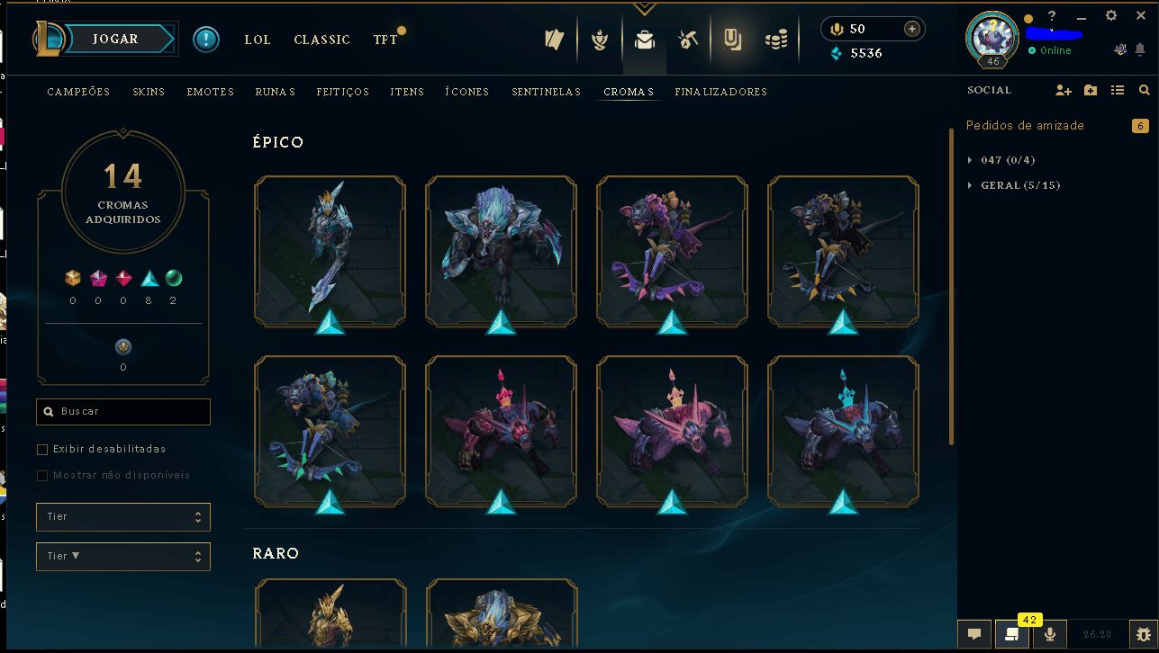 Conta Smurf LoL | Esmeralda 3 | Nível 46 | 112 Campeões | 56 Skins