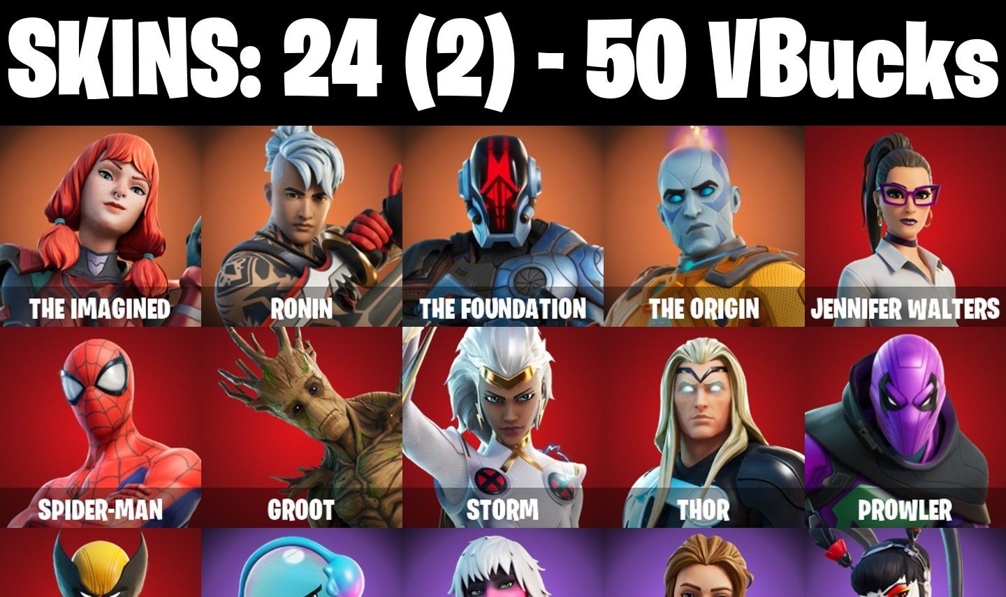 Conta Fortnite com The Foundation | The Origin | Jennifer Walters e 24 Skins