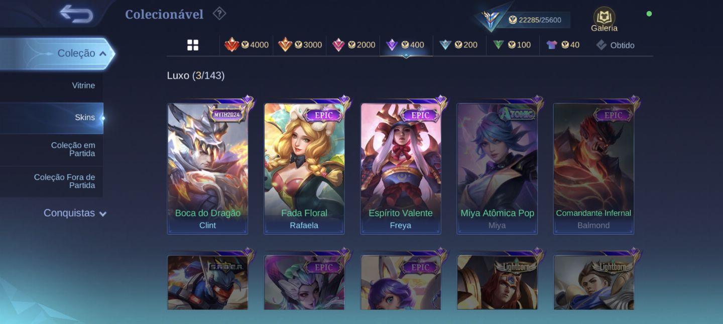 CONTA DE MOBILE LEGENDS COM SKINS E BORDAS QUE NÃO VOLTAM MAIS!!