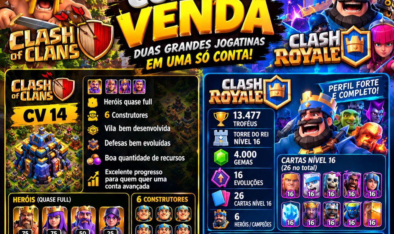CONTA COMPLETA: CV14 QUASE FULL + CR 13.477 TROFÉUS + 26 LVL 16