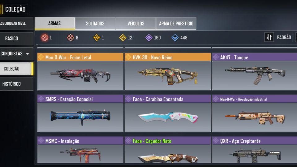 CONTA COD MOBILE UPADA MAX.VARIAS ARMAS MITICAS E LENDARIAS