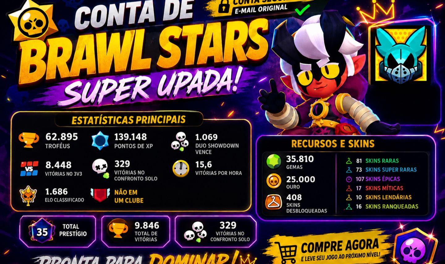 Conta Brawl stars FULL 107/107 | 62.8K+ Troféus| 408 skins