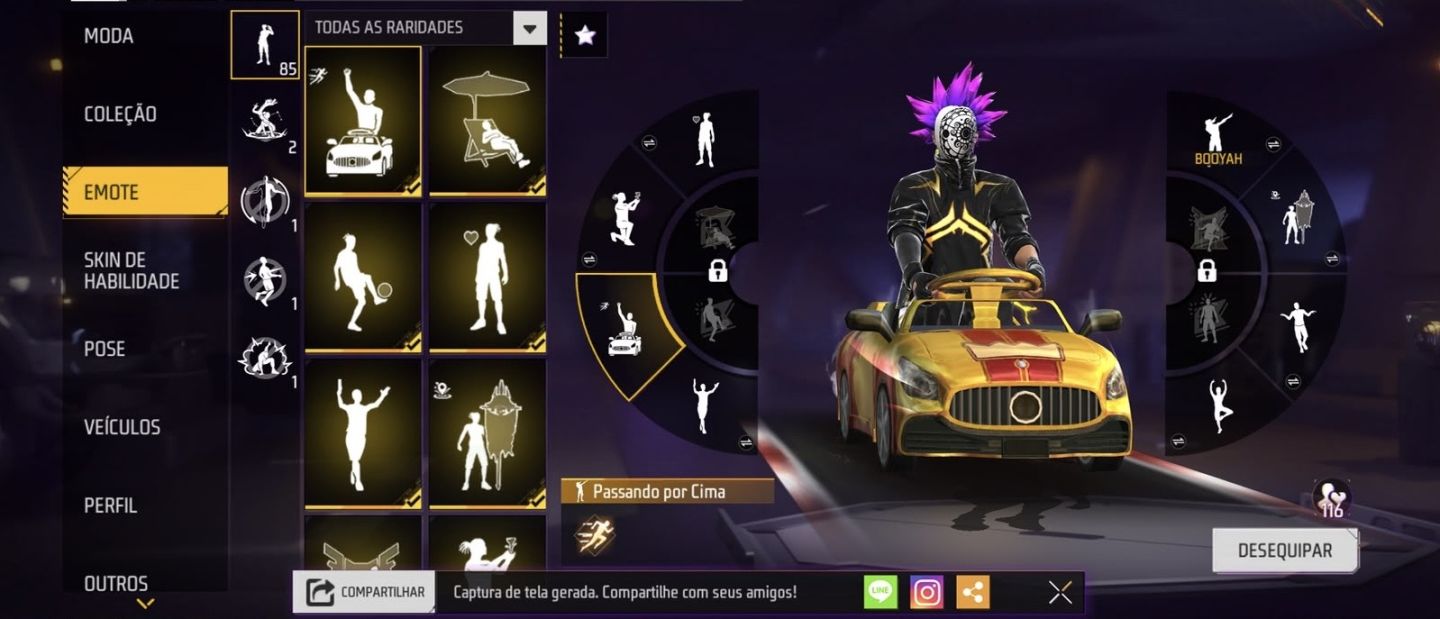 CONTA FREE FIRE NIV. 74 | 85 EMOTES | 286 CONJUNTOS | 41 PAREDES DE GEL