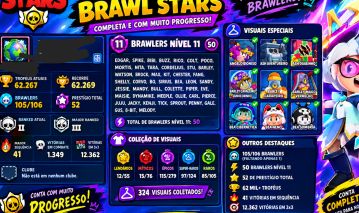 CONTA BRAWL STARS COMPLETA! 62K !VÁRIOS NÍVEL 11!! CONTA DE 2022! ! MUITAS SKINS