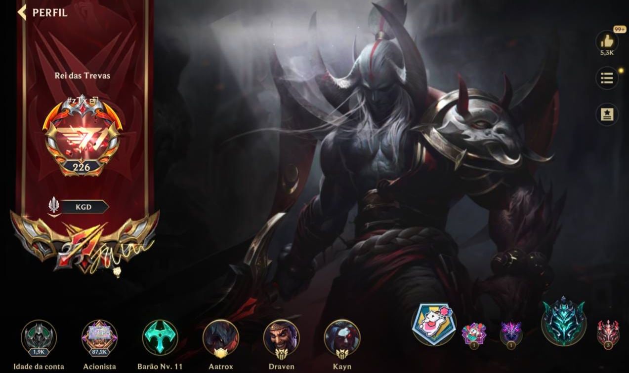 507 Skins| 15 Míticas |64 Lendárias|290 Épicas |Lv 226 |87,2K Coleção| 1978 dias