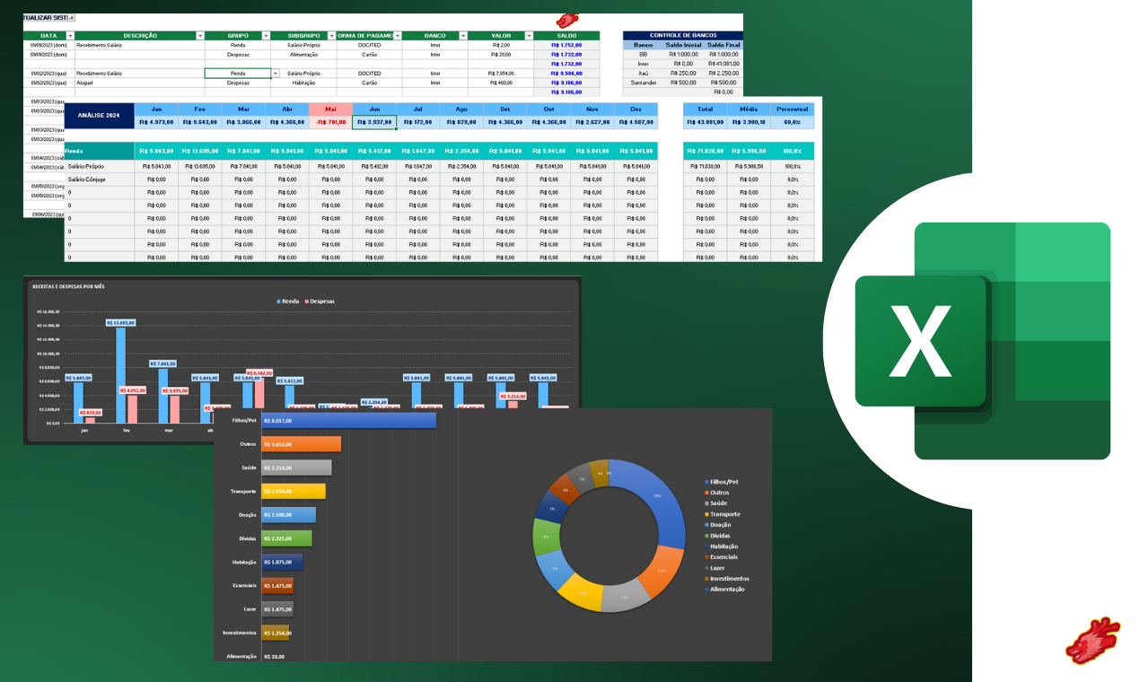 PLANILHA EXCEL FLUXO DE CAIXA CONTROLE PESSOAL + BRINDE