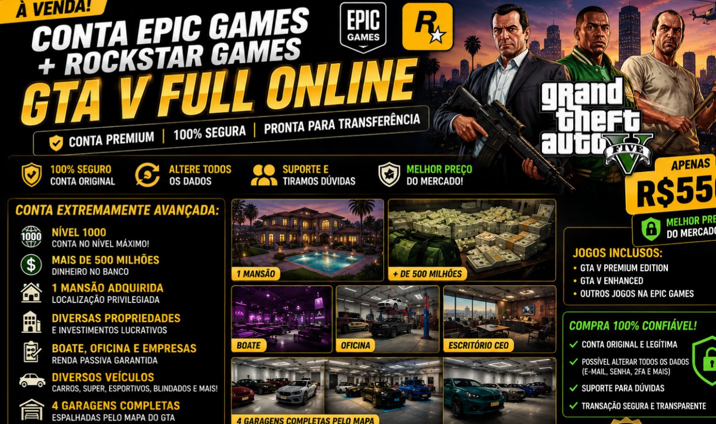 CONTA EPIC GAMES + ROCKSTAR À VENDA GTA V FULL ONLINE
