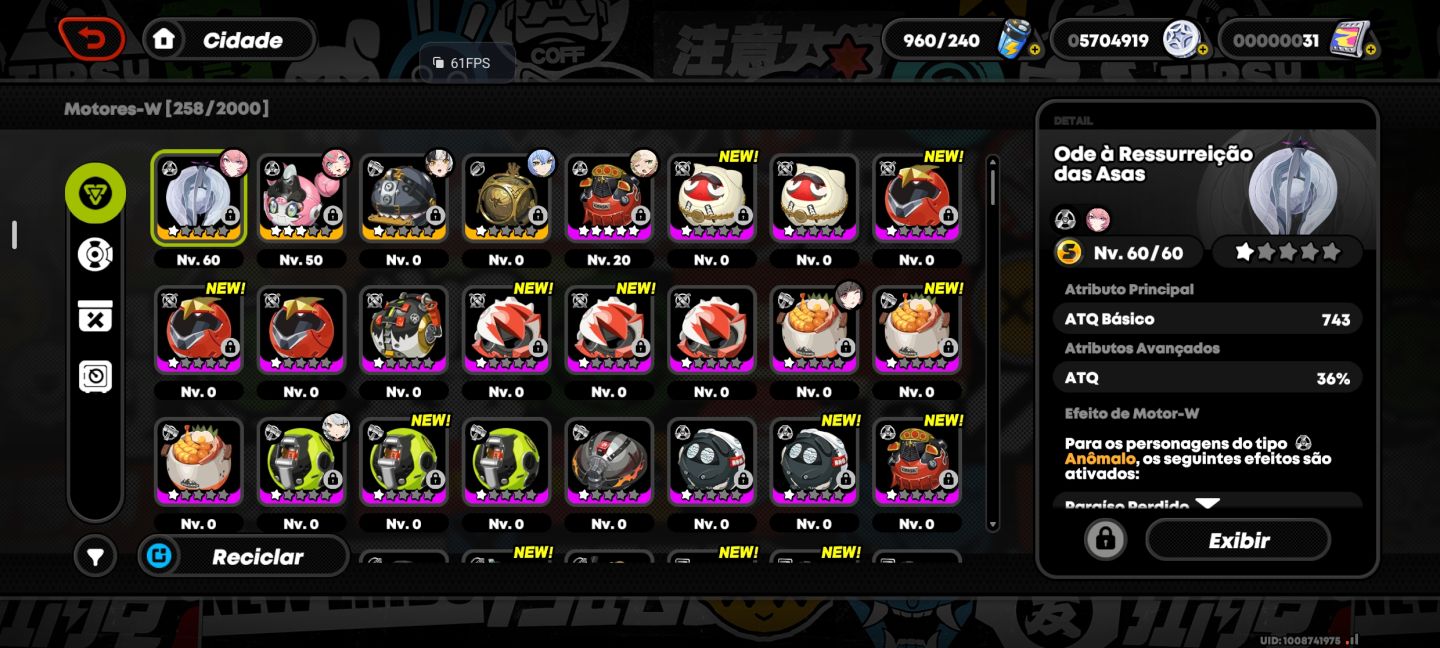 Conta de zenless zone zero com Remielle+motor 2 skin, com Aria+motor total 5T