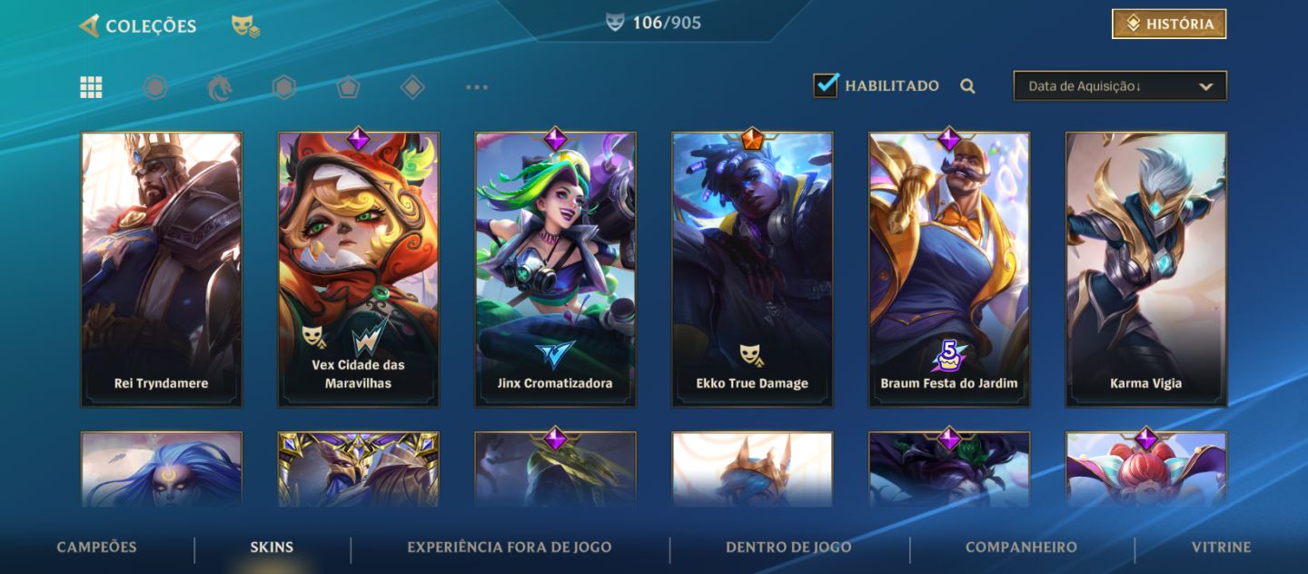 Conta WR 106 Skins + 6 Gloriosas Season 1 - Todas Lendárias + Jinx Guardiã Estel