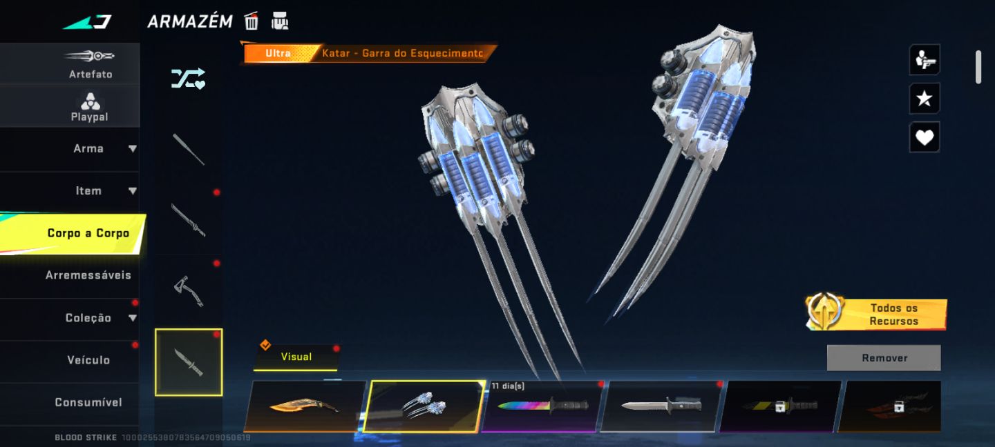 Conta blood strike com 3 facas 3 eternas e vários personagens, olhe a descrição
