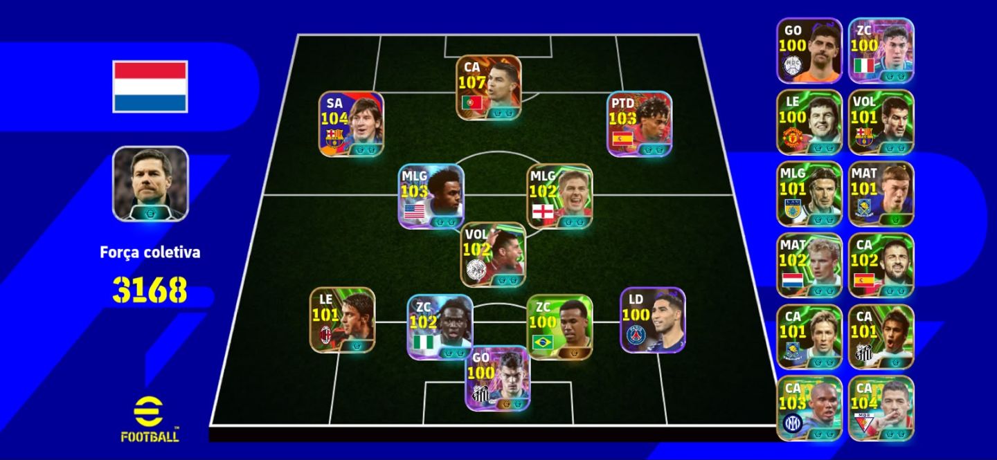 CONTA EFOOTBALL 3168 | CR7 107 + MESSI 104 + NEYMAR | ELENCO RECHEADO