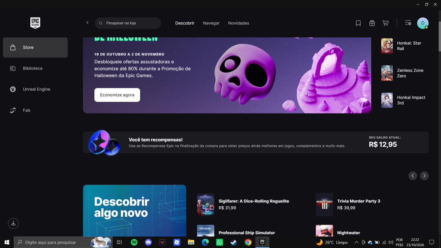 Conta epic games com skins de fortinite, saldo na conta e Hogwarts Legacy