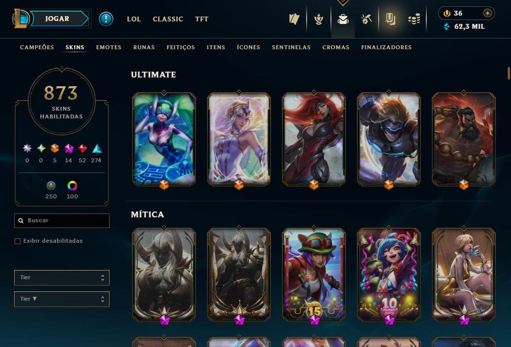 Conta Lol de 2011 com Kayle Juiza / 873 Skins / Nivel 497 / 321 Icones