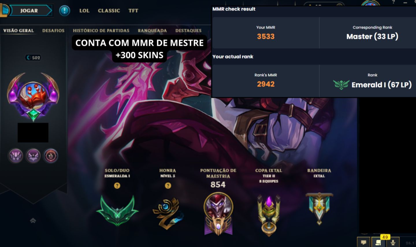 CONTA MMR DE MESTRE COM AMPLA COLEÇÃO DE SKINS RARAS E LEGADO