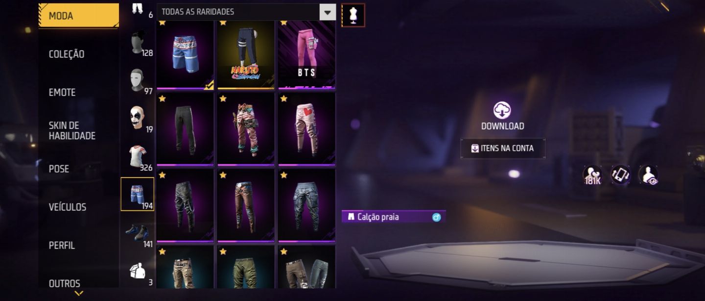 CONTA DE FF BRABA COM VARIAS SKINS