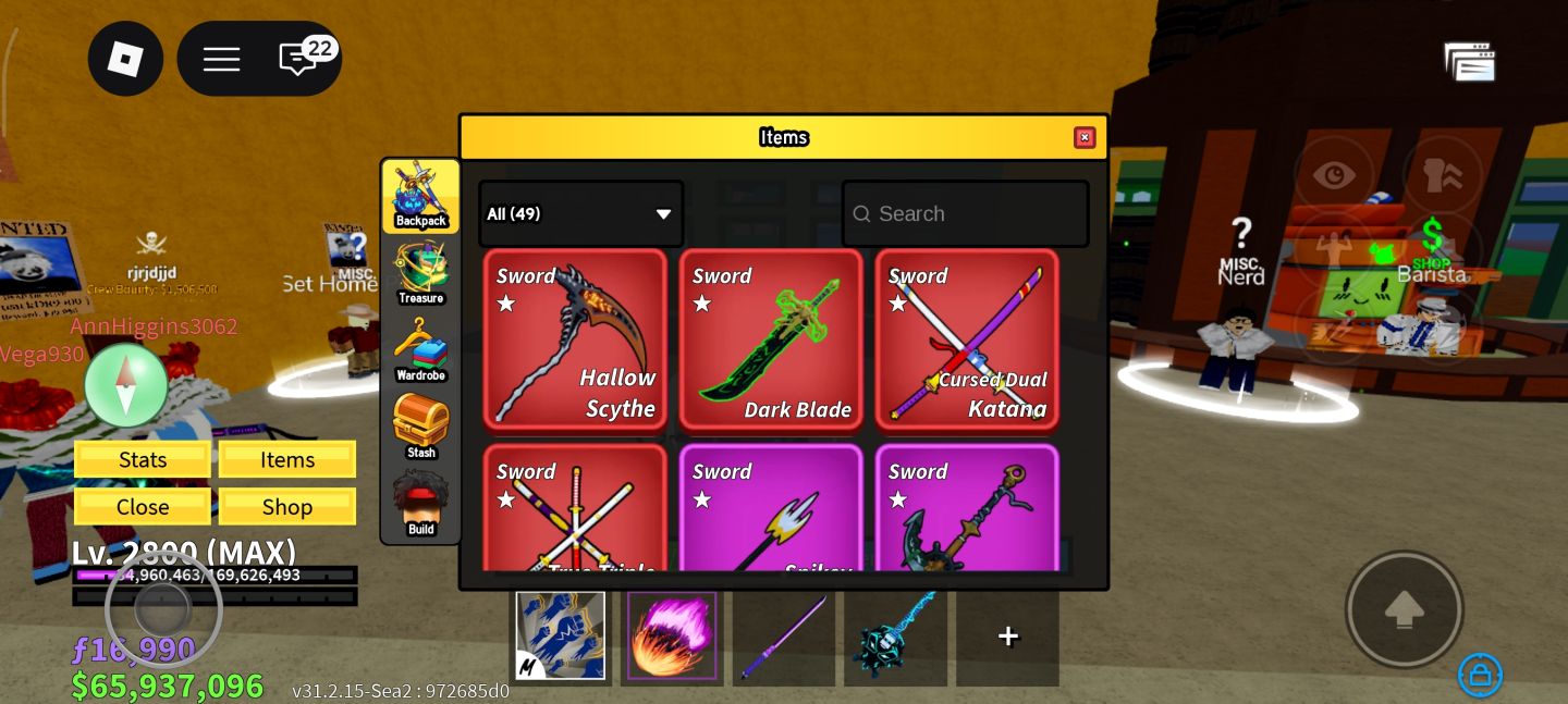 Conta blox fruits com game pass e frutas super raras