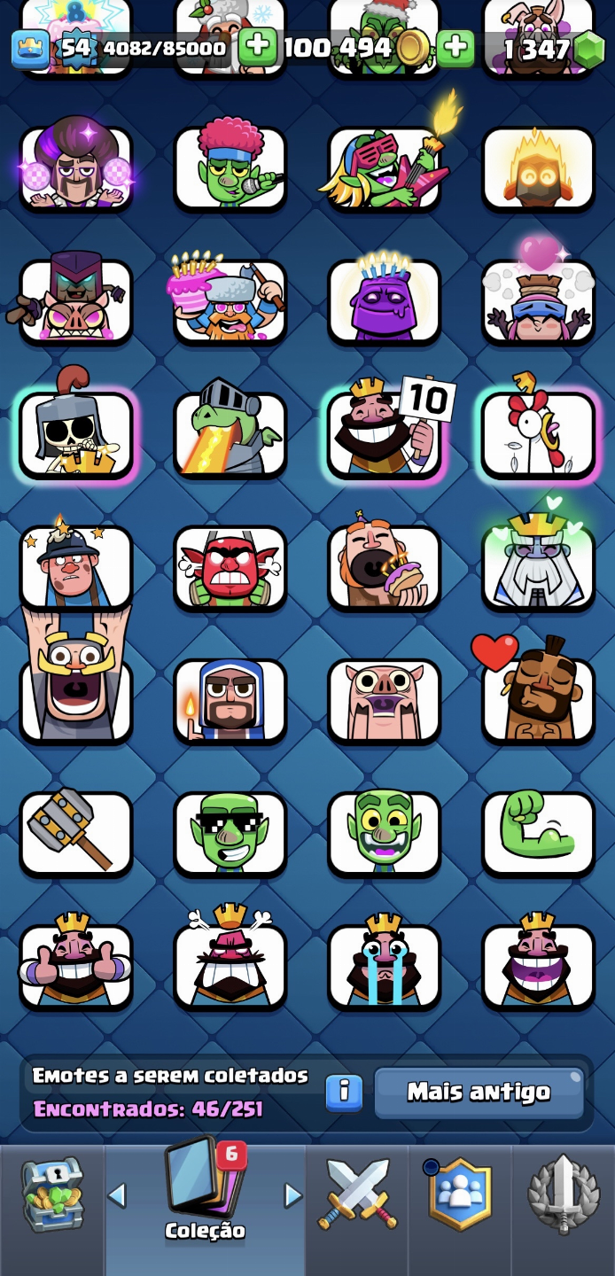 Conta com emblema de 6 anos de jogo, 10k de trofeus e todas cartas liberadas