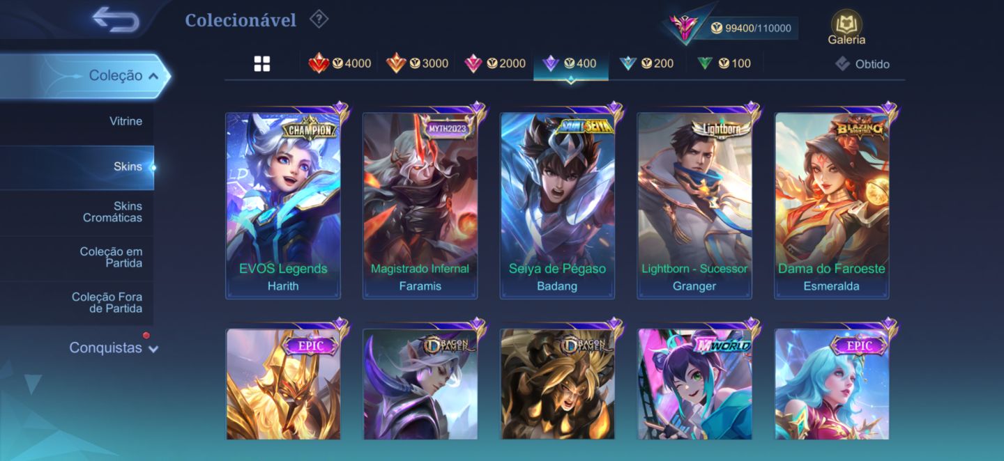 Conta Móbile Legends full heróis / emblemas e com várias skins