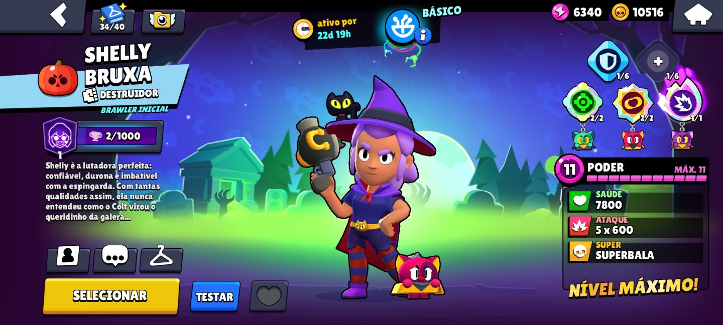 CONTA BRAWL STARS 76K TROFÉUS, COM VÁRIAS SKINS RARAS( BIBI HERÓICA)SHELLY BRUXA