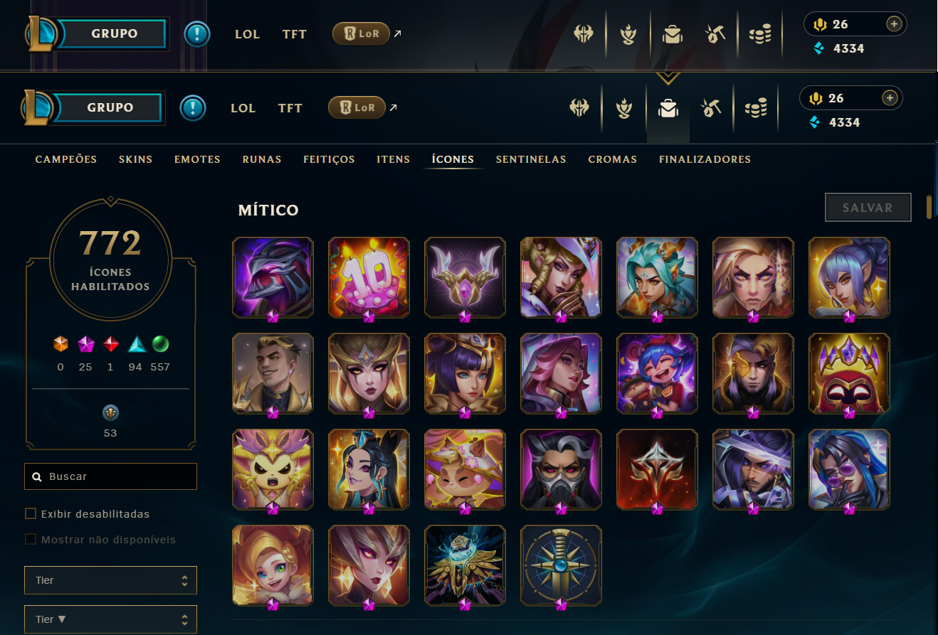 Conta LoL desde 2014 /Main Evelynn /Todos os Campeões/750 Skins/38 Míticas