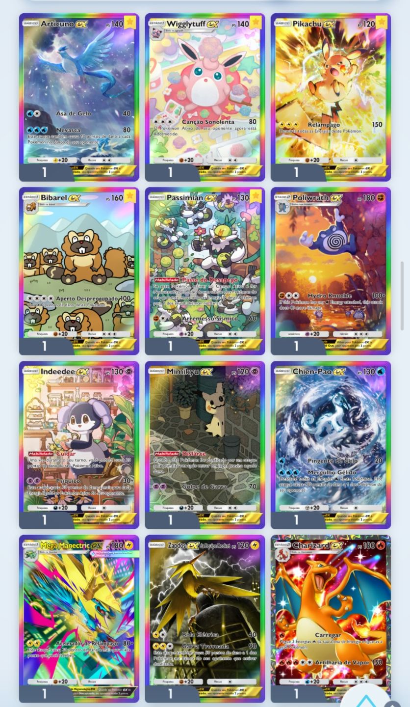Conta Pokémon TCGP 5.080+cartas 300+EX 70+Mega EX 40+Brilhantes 27 Arcoíris