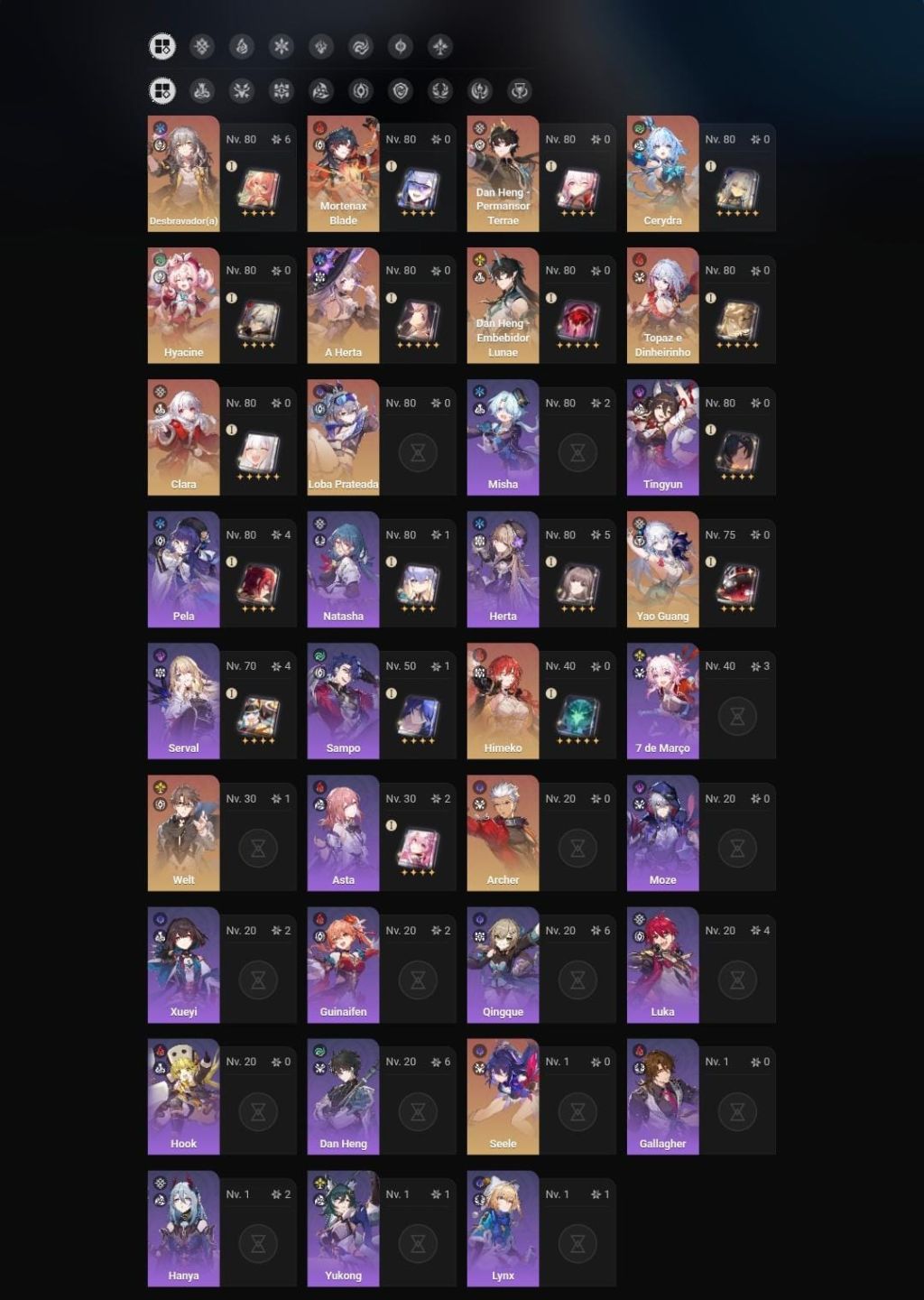 CONTA GENSHIN AR56 9 PERSONAGENS T5 + HONKAI STAR RAIL LEVEL 66 + FULL ACESSO