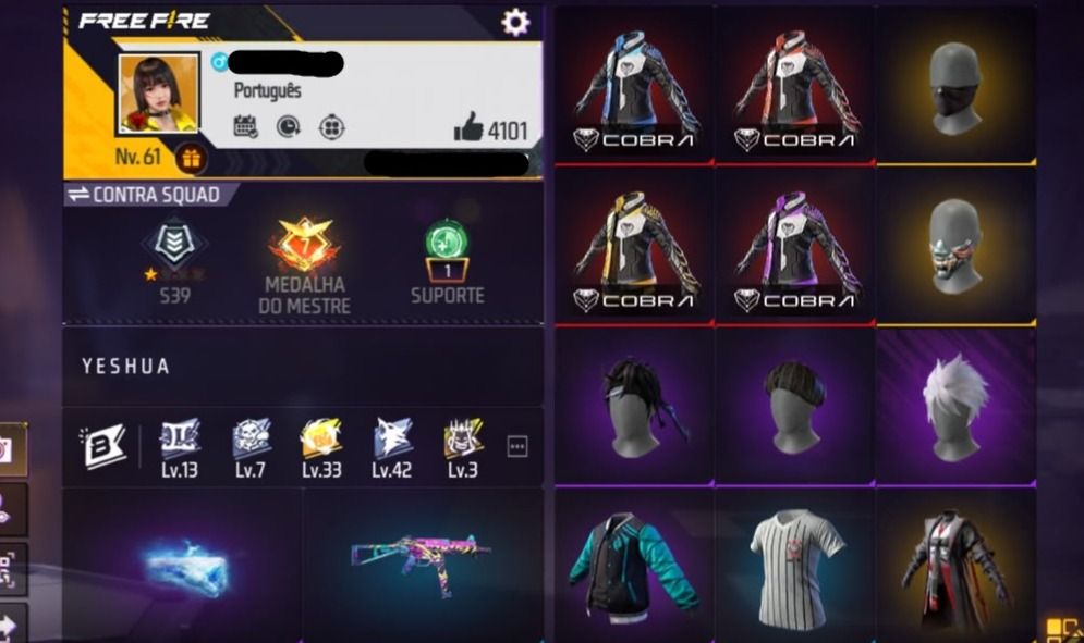 Conta Free fire level 61, Com Skin evolutiva e punho!