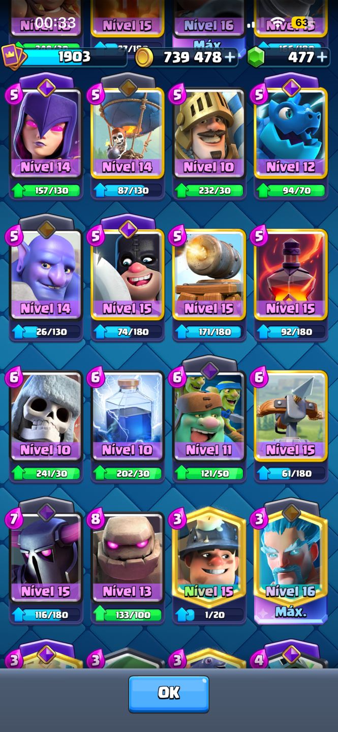 Conta de Clash Royale com 34 evoluções