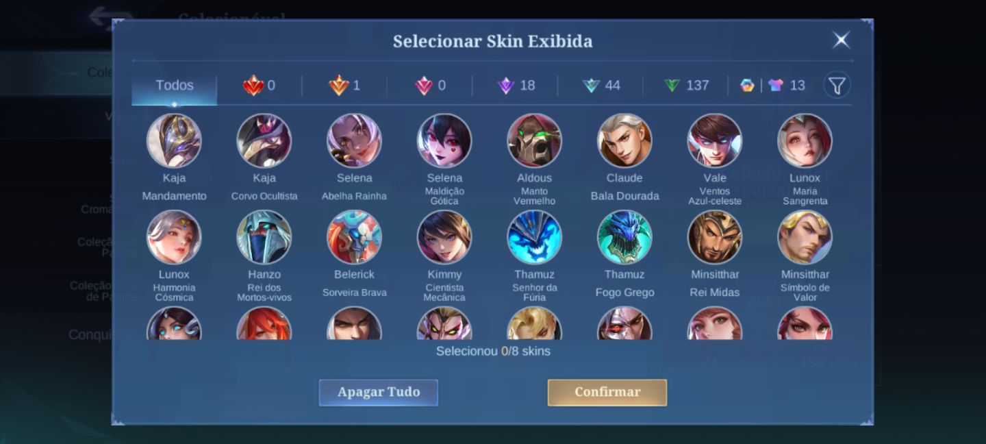 Conta de mobile legends com muitas skins