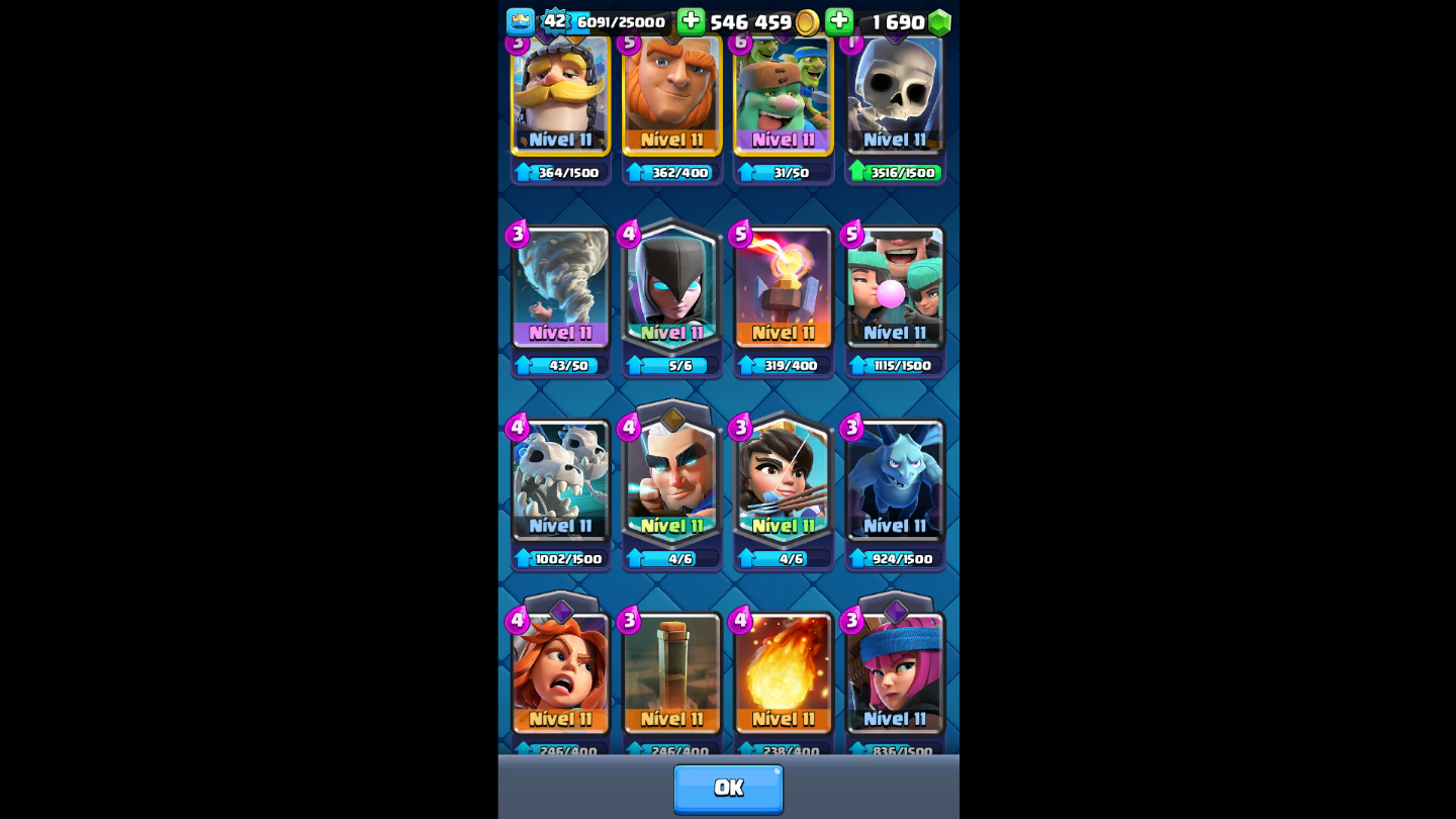Conta de clash royale com 9151k de trofeus 14evo valor negociavel só vem!!!