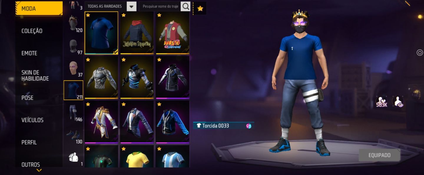 Conta Free Fire Coroa Besta Graciosa + Lobo Cinza + Skins Raras
