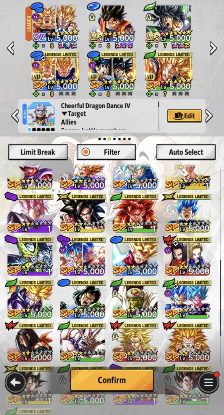 Conta dragon ball legends com vários legends e ultra + squadra de brinde