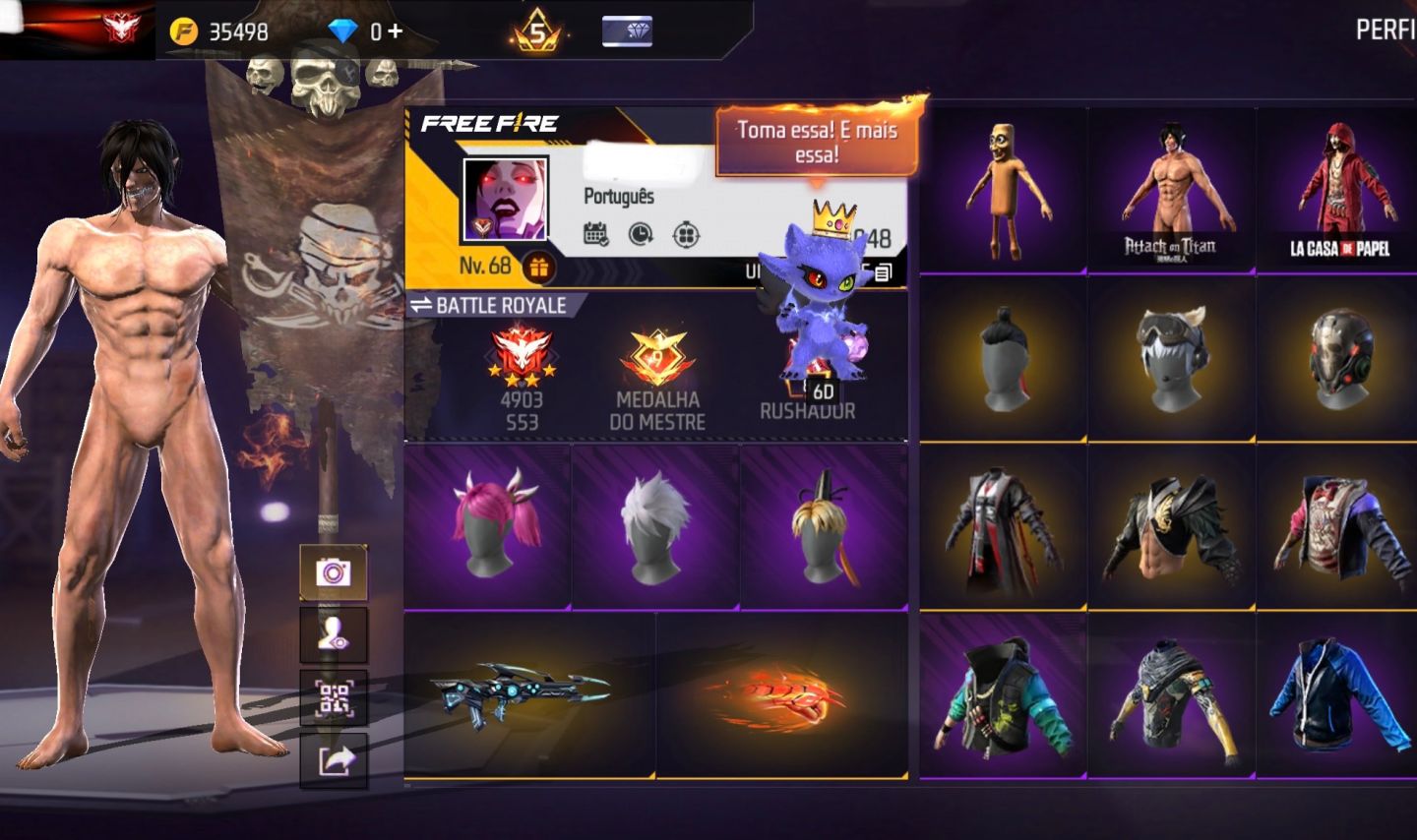 CONTA FF RECHEADA! COM ATACK ON TITAN, SOMBRA ROXA, MANOMAX, PUNHO, BANDEIRÃO