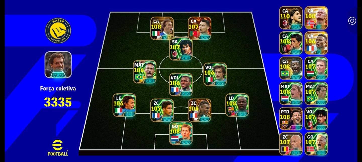 Conta eFootball Mobile completa+3335 Força. Melhores jogadores Meta cada Posição