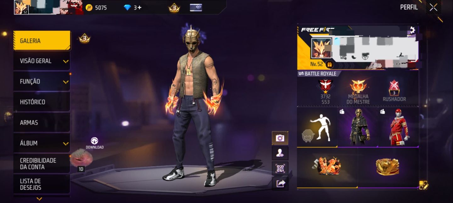 CONTA FREE FIRE NÍVEL 52, MUITO COMPLETA!